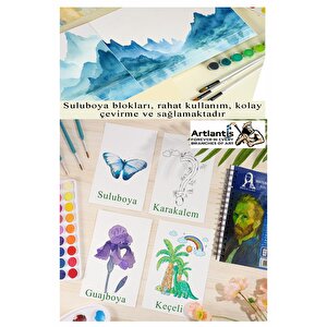 Telli Suluboya Bloğu Kağıdı A5 210gr 20 Yaprak Dokulu Gölgelendirme Zımpara 24 Renk Aquarell Kuruboya Dereceli Uzatma