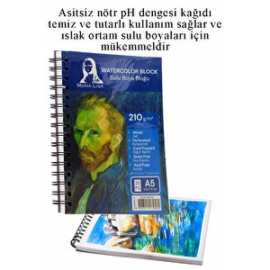 Telli Suluboya Bloğu Kağıdı A5 210gr 20 Yaprak Dokulu Gölgelendirme Zımpara 24 Renk Aquarell Kuruboya Dereceli Uzatma