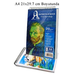 Telli Suluboya Bloğu A4 210gr 20 Yaprak İnce Dokulu Eskiz Defteri Sulu Boya Kağıdı Çizim Guaj Boya Gravür Karakalem