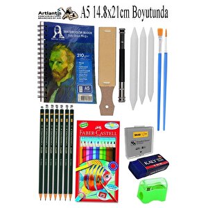 Telli Suluboya Bloğu Kağıdı A5 210gr 20 Yaprak İnce Dokulu Gölgelendirme Zımpara Aquarell Kuruboya Dereceli Kalem Uzatma