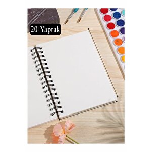 Telli Suluboya Bloğu Kağıdı A5 210gr 20 Yaprak İnce Dokulu Gölgelendirme Zımpara 12 Renk Suluboya Dereceli Kalem Uzatma