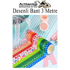 Renkli Desenli Bant 3 Adet 18mm X 3 Metre Dekoratif Desenli Bant Farklı Renklerde Gönderim Yapılmaktadır Desenli