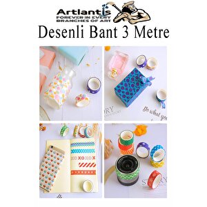 Renkli Desenli Bant 3 Adet 18mm X 3 Metre Dekoratif Desenli Bant Farklı Renklerde Gönderim Yapılmaktadır Desenli