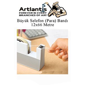 12x66 Metre Selefon Bant 1 Adet Büro Bandı Büyük Bant Makinelerine Uyumlu Şeffaf Para Bandı Artlantis Kırtasiye Bandı