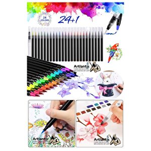 24 Renk Sulu Boya Fırça Uçlu Kalem 1 Paket 24 Lü Watercolors Brush Pen Suluboya Keçe Uçlu Karıştırma Fırçası