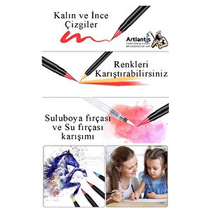 24 Renk Sulu Boya Fırça Uçlu Kalem 1 Paket 24 Lü Watercolors Brush Pen Suluboya Keçe Uçlu Karıştırma Fırçası