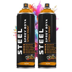 Altın Sarı Gold Sprey Boya 200 Ml 2 Adet Hızlı Kuruyan Profesyonel Ahşap Plastik Demir Metal Cam Porselen Duvar Renkli