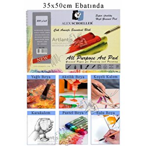 Alex Schoeller Çok Amaçlı Sanatsal Blok 35x50 200 Gr 15 Yaprak Artdeco 75 Ml Akrilik Boya 6 Renk Plastik Spatula Fırça