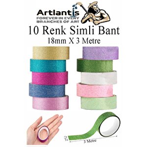 Renkli Simli Bant 10 Adet 1 Paket 10 Lu Simli Holgramlı Metalik Hobi Işıltılı Bantı Hediye Dekoratif
