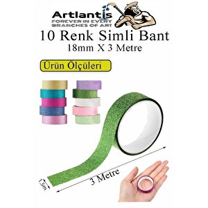 Renkli Simli Bant 10 Adet 1 Paket 10 Lu Simli Holgramlı Metalik Hobi Işıltılı Bantı Hediye Dekoratif
