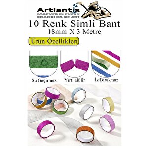 Renkli Simli Bant 10 Adet 1 Paket 10 Lu Simli Holgramlı Metalik Hobi Işıltılı Bantı Hediye Dekoratif