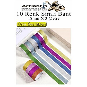 Renkli Simli Bant 10 Adet 1 Paket 10 Lu Simli Holgramlı Metalik Hobi Işıltılı Bantı Hediye Dekoratif