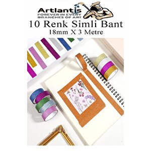 Renkli Simli Bant 10 Adet 1 Paket 10 Lu Simli Holgramlı Metalik Hobi Işıltılı Bantı Hediye Dekoratif