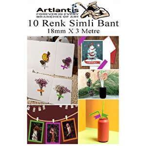 Renkli Simli Bant 10 Adet 1 Paket 10 Lu Simli Holgramlı Metalik Hobi Işıltılı Bantı Hediye Dekoratif