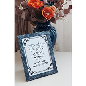 15x21 Cm Fotoğraf Çerçevesi! Ahşap Ayaklı Pvc Camlı Dekoratif Masaüstü Çerçeve! Mavi Renk