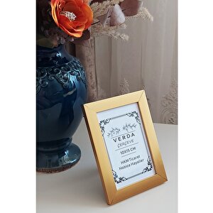 10x15 Cm Fotoğraf Çerçevesi! Ahşap Ayaklı Pvc Camlı Dekoratif Masaüstü Çerçeve! Gold Renk