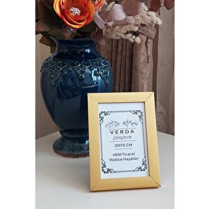 10x15 Cm Fotoğraf Çerçevesi! Ahşap Ayaklı Pvc Camlı Dekoratif Masaüstü Çerçeve! Gold Renk