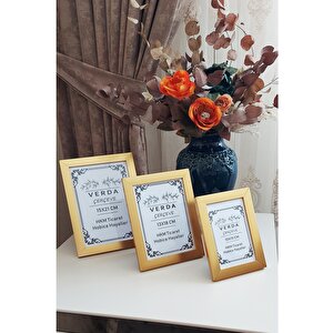 3 Lü Set! 10x15, 13x18 Cm Ve 15x21 Cm Fotoğraf Çerçevesi!pvc Camlı Dekoratif Çerçeve!  Gold Renk!