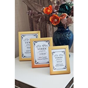 3 Lü Set! 10x15, 13x18 Cm Ve 15x21 Cm Fotoğraf Çerçevesi!pvc Camlı Dekoratif Çerçeve!  Gold Renk!