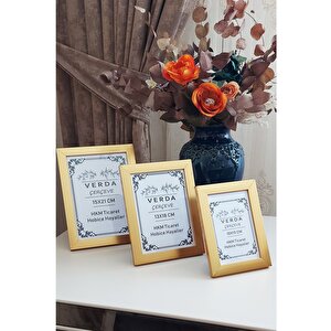 3 Lü Set! 10x15, 13x18 Cm Ve 15x21 Cm Fotoğraf Çerçevesi!pvc Camlı Dekoratif Çerçeve!  Gold Renk!