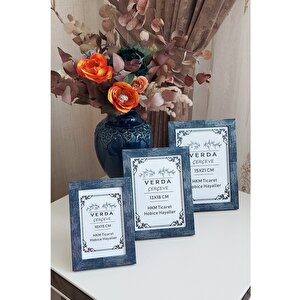 3 Lü Set! 10x15, 13x18 Cm Ve 15x21 Cm Fotoğraf Çerçevesi! Ahşap Ayaklı Dekoratif Çerçeve! Mavi Renk!