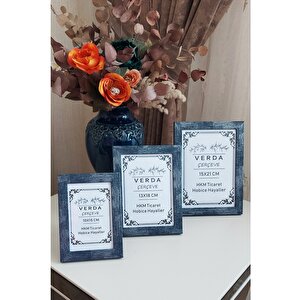 3 Lü Set! 10x15, 13x18 Cm Ve 15x21 Cm Fotoğraf Çerçevesi! Ahşap Ayaklı Dekoratif Çerçeve! Mavi Renk!
