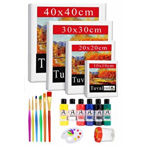 Kare Tuval 4 Adet 10x10 20x20 30x30 40x40 Cm Boş Tuval Tablo 6 Lı Akrilik Boya Fırça Palet Resim Tuvali Akrilik Yağlı