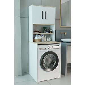 Çamaşır Makinesi Üstü Çok Amaçlı Banyo Dolabı Kapaklı Ve Raflı, Depolama Alanı, Modern Tasarım Dolap