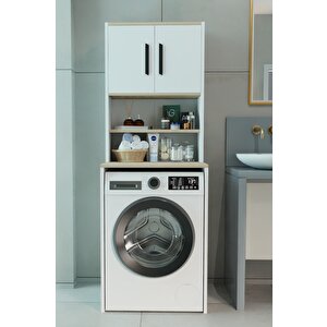 Çamaşır Makinesi Üstü Çok Amaçlı Banyo Dolabı Kapaklı Ve Raflı, Depolama Alanı, Modern Tasarım Dolap