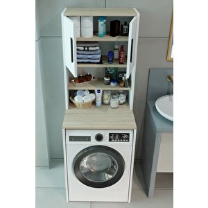 Çamaşır Makinesi Üstü Çok Amaçlı Banyo Dolabı Kapaklı Ve Raflı, Depolama Alanı, Modern Tasarım Dolap