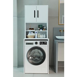 Çamaşır Makinesi Üstü Çok Amaçlı Banyo Dolabı Kapaklı Ve Raflı, Depolama Alanı, Modern Tasarım Dolap