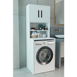 Çamaşır Makinesi Üstü Çok Amaçlı Banyo Dolabı Kapaklı Ve Raflı, Depolama Alanı, Modern Tasarım Dolap
