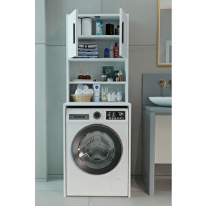 Çamaşır Makinesi Üstü Çok Amaçlı Banyo Dolabı Kapaklı Ve Raflı, Depolama Alanı, Modern Tasarım Dolap