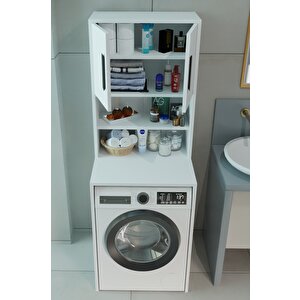 Çamaşır Makinesi Üstü Çok Amaçlı Banyo Dolabı Kapaklı Ve Raflı, Depolama Alanı, Modern Tasarım Dolap