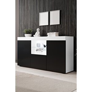 Konsol Led Aydınlatmalı Şık Büfe Cam Raflı Modern Ve Zarif Konsol Beyaz Siyah Elegant