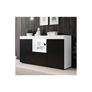Konsol Led Aydınlatmalı Şık Büfe Cam Raflı Modern Ve Zarif Konsol Beyaz Siyah Elegant