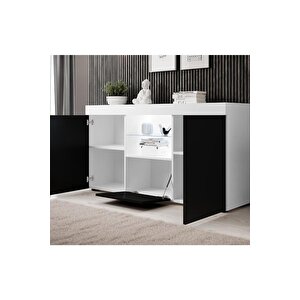 Konsol Led Aydınlatmalı Şık Büfe Cam Raflı Modern Ve Zarif Konsol Beyaz Siyah Elegant