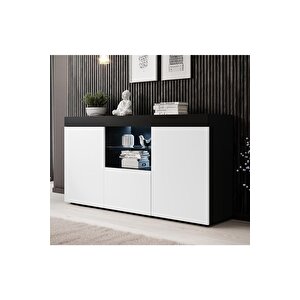 Konsol Led Aydınlatmalı Şık Büfe Cam Raflı Modern Ve Zarif Konsol Siyah Beyaz Elegant
