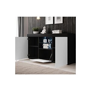 Konsol Led Aydınlatmalı Şık Büfe Cam Raflı Modern Ve Zarif Konsol Siyah Beyaz Elegant