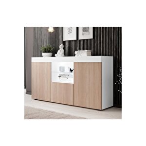 Konsol Led Aydınlatmalı Şık Büfe Cam Raflı Modern Ve Zarif Konsol Beyaz Sonoma Elegant