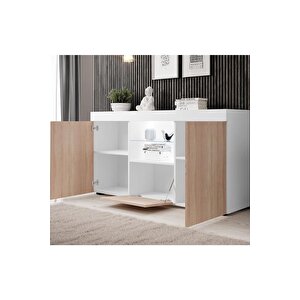 Konsol Led Aydınlatmalı Şık Büfe Cam Raflı Modern Ve Zarif Konsol Beyaz Sonoma Elegant