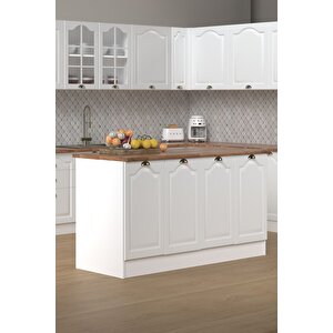 160 Cm %100 Mdf Greena White Ada Mutfak, Modern Mutfak Adası, Mutfak Yemek Masası, Bar Masası