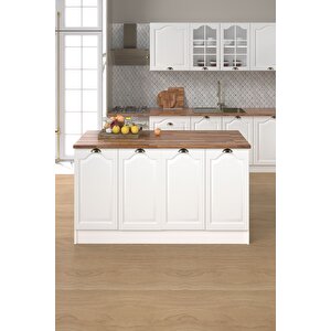 160 Cm %100 Mdf Greena White Ada Mutfak, Modern Mutfak Adası, Mutfak Yemek Masası, Bar Masası