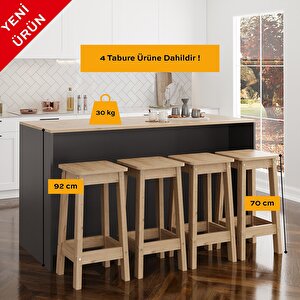 Gustav G4722 4 Adet Bar Tabureli Mutfak Adası Sepet Tabure Antrasit Ahşap Şaraplık Çok Amaçlı Dolap