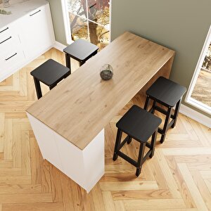 Edgar G4811 4 Adet Siyah Tabureli Mutfak Adası 160cm Ahşap Beyaz Çok Amaçlı Karşılıklı Oturmalı Masa