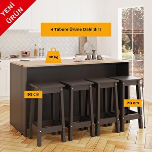 Gustav G4723 4 Adet Bar Tabureli Mutfak Adası Antrasit Tabureli Sepet Antrasit Şaraplık Raflı Dolap