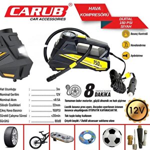 Carub Hava Kompresörü Dijital 150 Psi Siyah