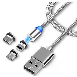 Iphone Lightning Samsung Micro Usb Type C Mıknatıslı Şarj Kablosu