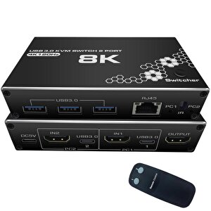 4669 Kumandalı Usb 3.0 4k Hdmi Kvm Switch 2 Port Rj45 Ethernet Pc Kasa Klavye Mouse Çoklayıcı