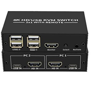 4306 Hdmi Kvm Switch 2 Port Usb Type C 2 Pc Tek Kasa Klavye Mouse Kontrol Çoklayıcı